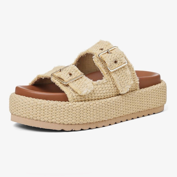 NEW Raffia Platform Sandals Buckle Straps Espadrilles Slides Shoes 8.5 - Picture 1 of 8